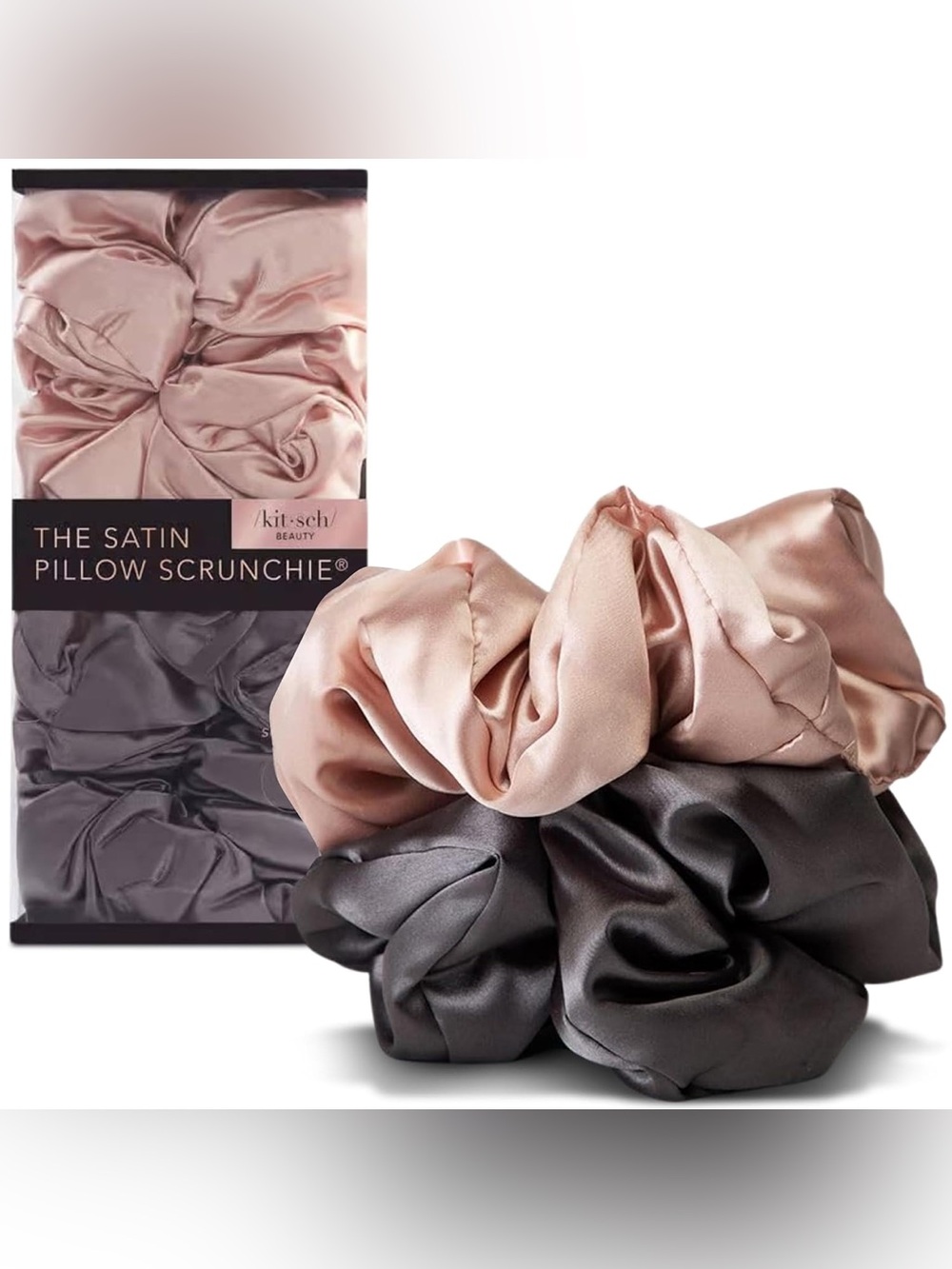 Kitsch Satin Scrunchie Duo - Blush & Charcoal